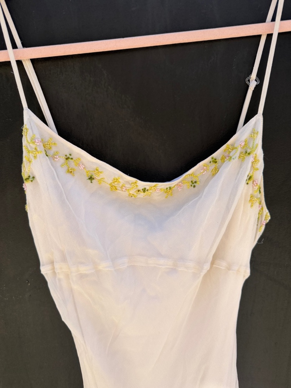 Betsey Johnson Cream Midi fairy Slip Dress with delicate Floral Trim - Picture 2 of 7
